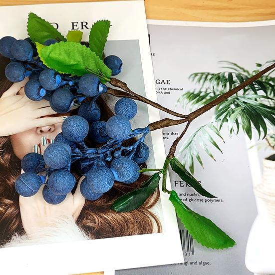 Artificial Flower High Simulation Texture No Maintenance Purple Blue Berries Branch Natural Look Fake Berries