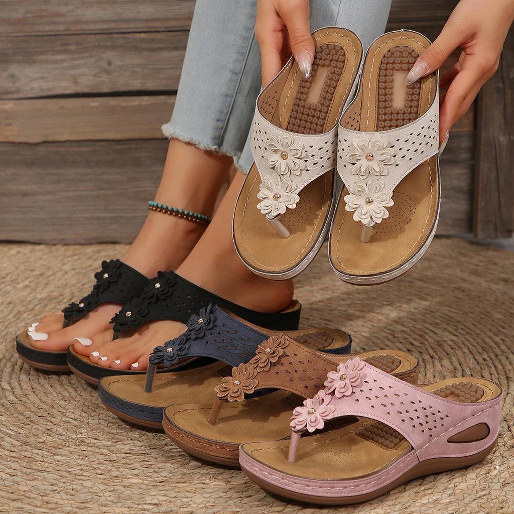 Fashion Women Slippers Outdoor Flip Flops Summer Beach Wedge Sandals Casual Flower Slippers Non-slip Platform Walking Shoes Slides Women