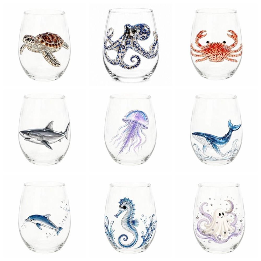 Funny Glass Tea Cup 3D Creative Clear Milk Cup Unique Ocean Animal Mug  Coastal Home