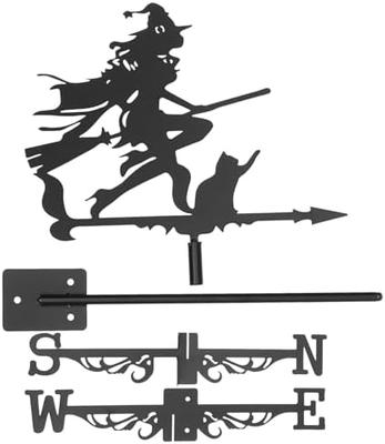DRESSOOS Stainless Steel Weather Vane Witch Metal Roof Ornament Garden Halloween Decor Weather Resistant Wind Direction Indicator Random Style