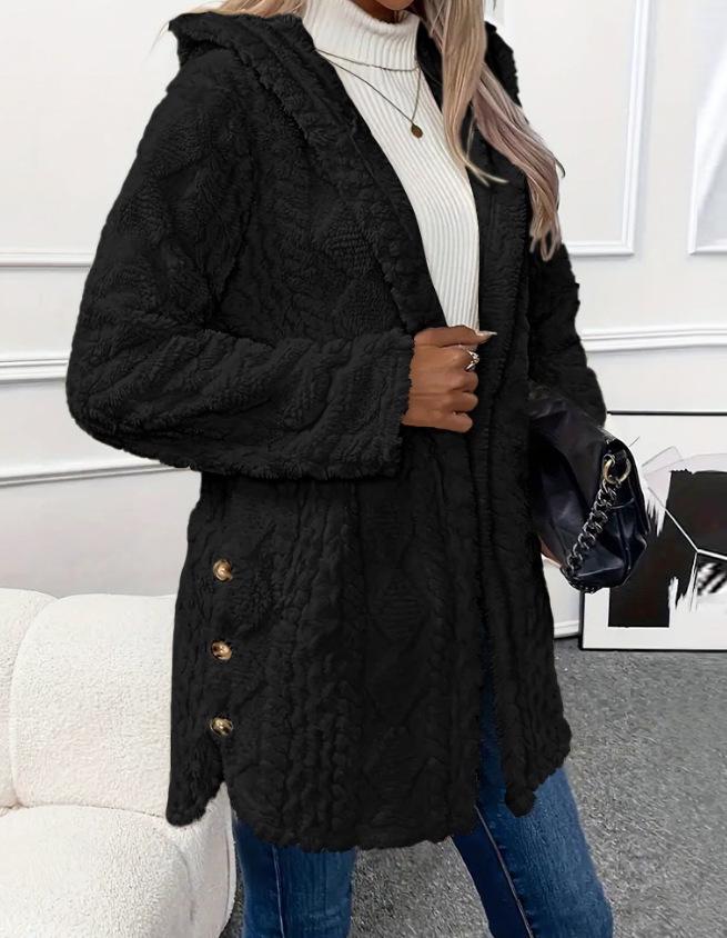 2024 Autumn/Winter European & American Hooded Solid Color Long Sleeve Cardigan Jacket