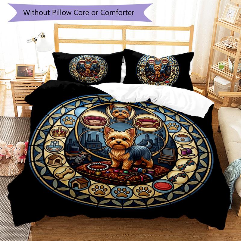 Glass Yorkie Dreams Pattern Bedding,Quilt Set Quilt Cover Pillowcase Home Birthday Gift (1*duvet cover+2*pillowcase,without core)