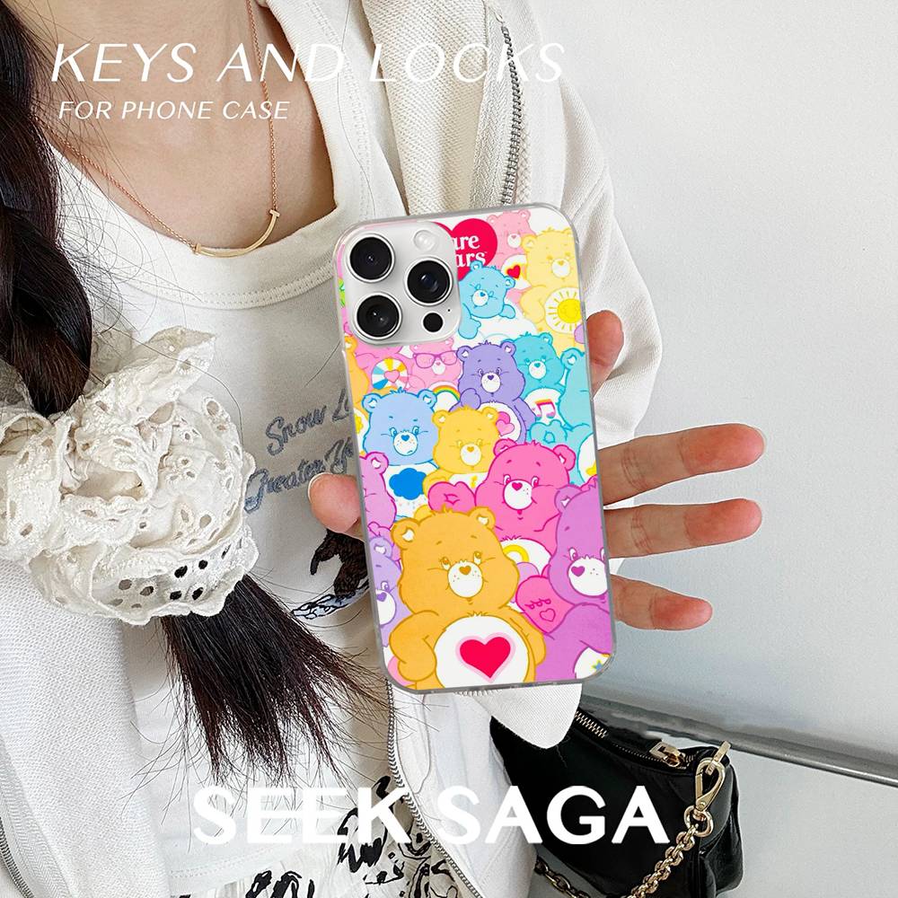Cartoon Care Bears Phone Case For IPhone 16 15 14 13 12 11 Pro Max Mini X Xs XR Transparent Case