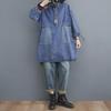 Spring/Autumn Oversized Retro Denim Shirt Dress with Drawstring and Large Pockets
