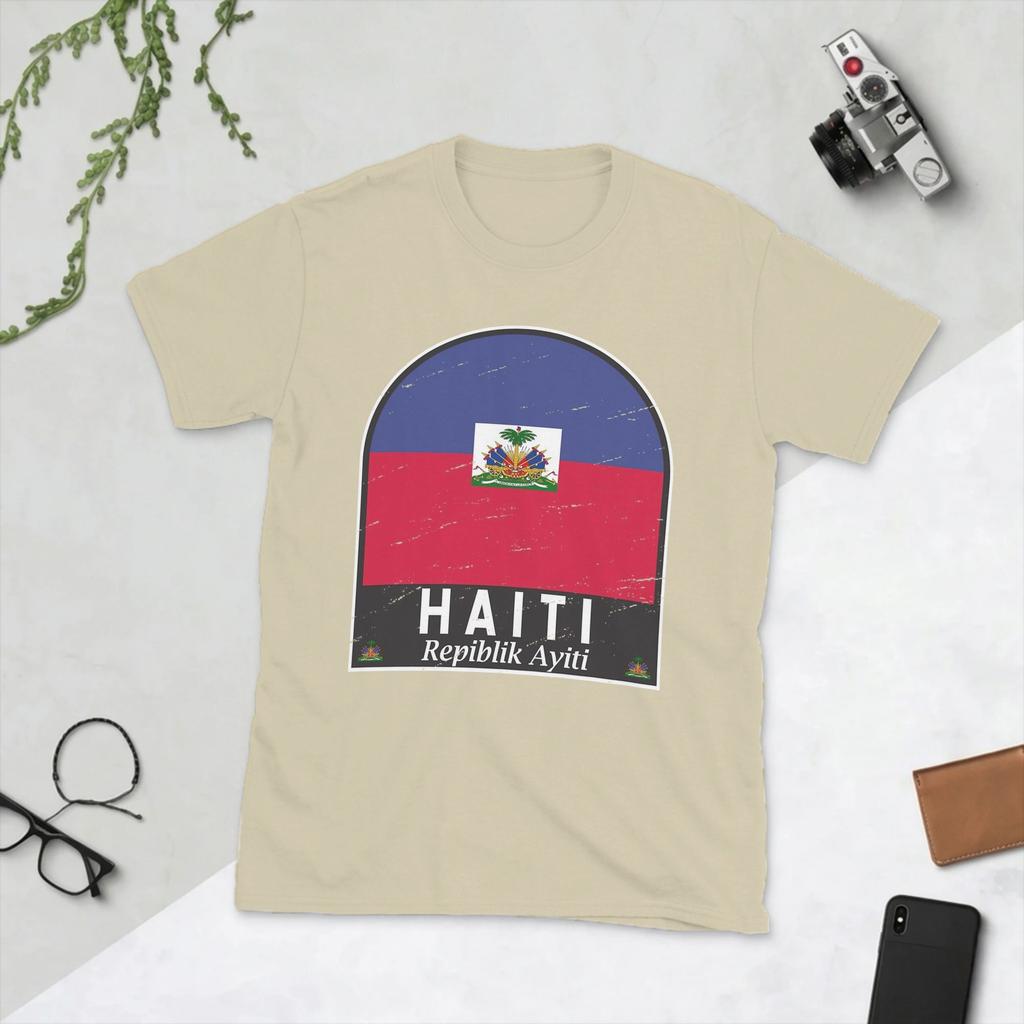 Haiti Flag Emblem Vintage Tshirts Unisex Novelty 100 Cotton Tee Shirt Round Collar Short Sleeve T Shirt Summer Clothes
