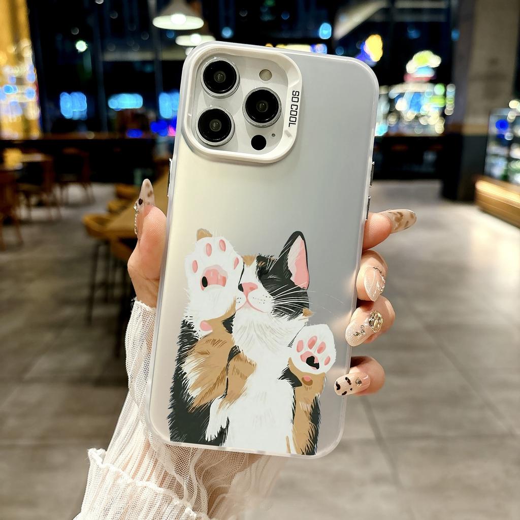 Цветной чехол для телефона для iPhone 17 16E 16 11 15 14 Pro MAX 12 13 MINI 7 8 Plus XR SE Посеребренный IMD чехол Милый кот Играющий Забавно