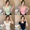 Two Fake Irregular Neck Halter T-shirt for Women In Summer Short Slim Fit Short Sleeves Pink New Solid Color Top