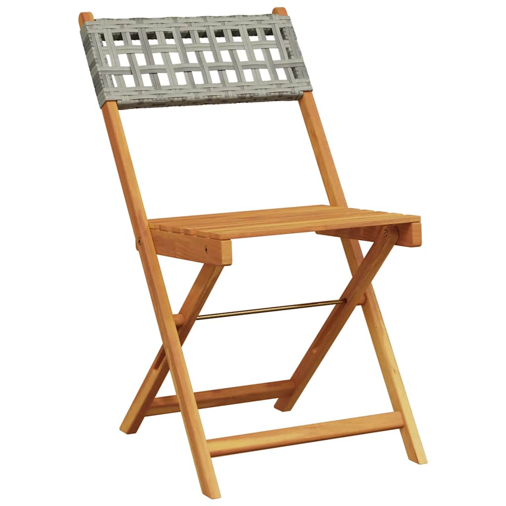Bistro Chairs 2 pcs Grey Solid Acacia Wood and Poly Rattan