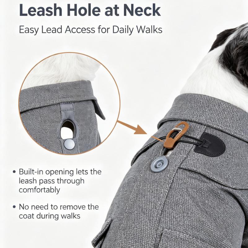 Static Rivited Fashion Collared Wool Pet Coat,Vintage Horn Button Wool Blend Dog Coat Thick Warm Two‑leg Pet Jacket Turn‑down Collar Pocket