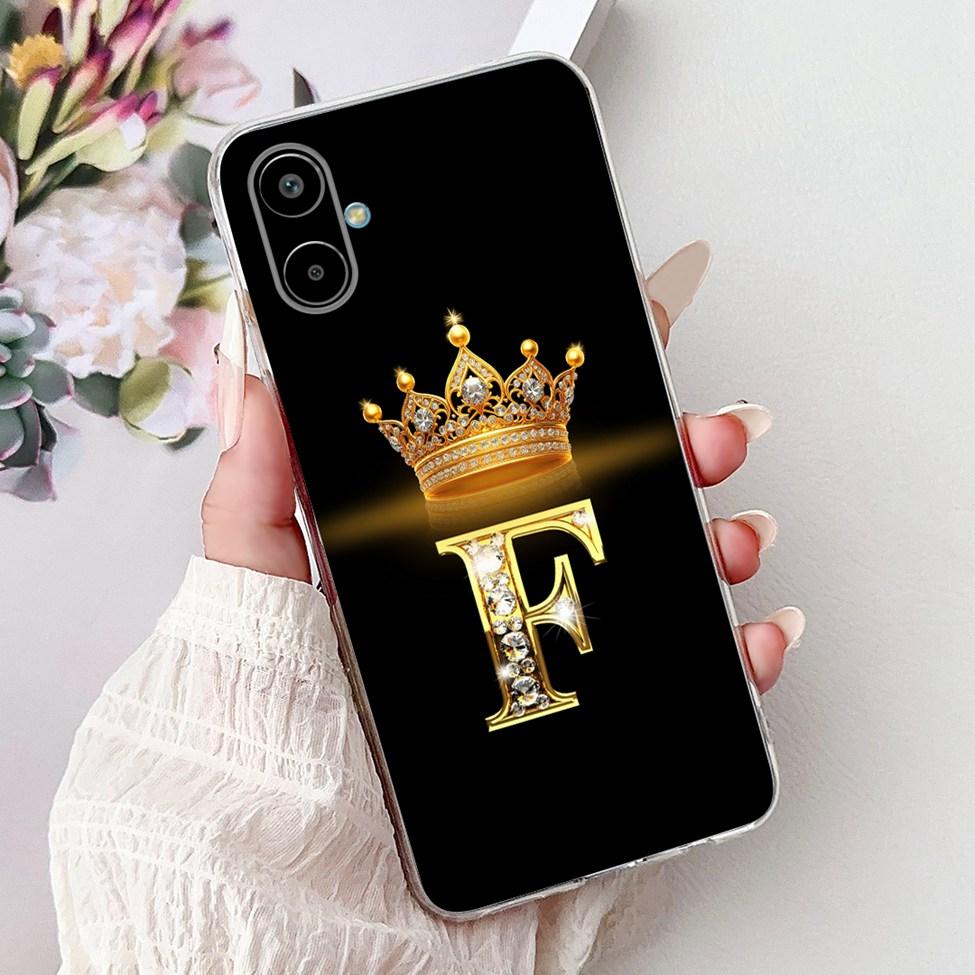 For Samsung F06 5G SM-E066B Case For Samsung Galaxy F06 5G Cover Transparent Luxury A-Z Letters Fashion Flower Crown Soft Bumper