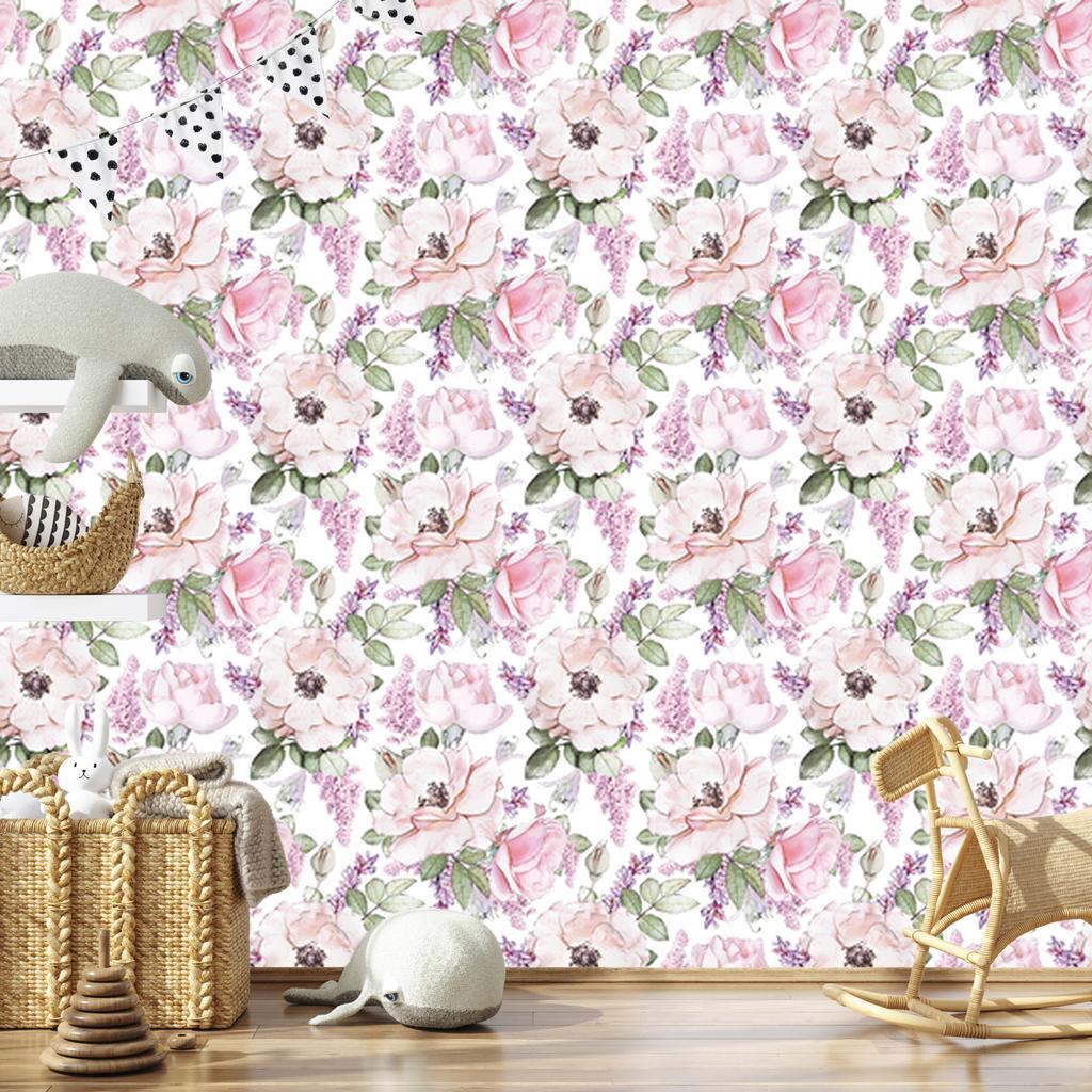 Wallpaper Roses Purple Flowers for Living Room and Bedroom 50x1000