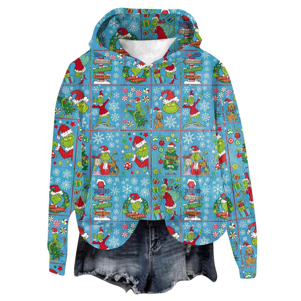 Женская фланелевая толстовка с капюшоном и длинными рукавами с рождественским принтом