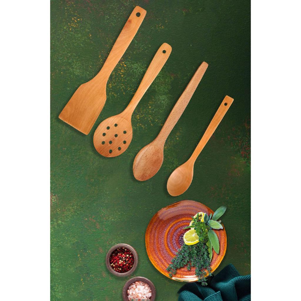 Wooden Wooden Spoon Set With Stand Food Serving Presentation Spoon Set Wooden Spoon Holder (5 Pieces)
