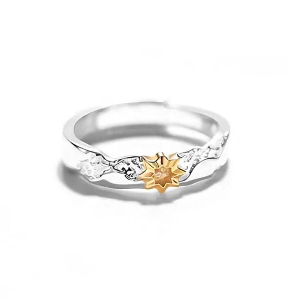 Sparkling Sun Moon Couple Finger Ring Stackable Matching Rings Adjustable Open Rings  Couple