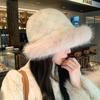 Women Fur Trimmed Bucket Hat Girls 90s Winter Warm Thicken Plush Fisherman Cap Basin Hats Fuzzy Faux Fur Hat