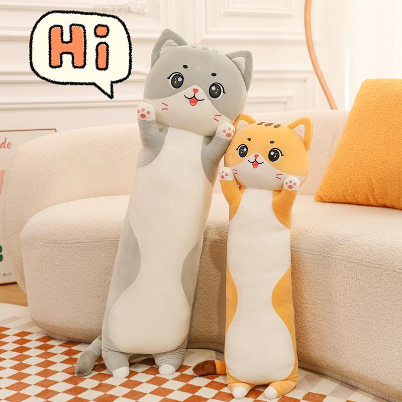 Милая и мягкая длинная плюшевая игрушка-кошка, ультра кавайная кошка, подушка-обнимашка для тела, животное-компаньон для сна, подарок на день рождения детям