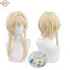 In Sstock Traveller Lumine Cosplay Wig Mid Long Blonde Heat Resistant Synthetic Hair Game Anime Genshin Cosplay Wigs + Wigcap