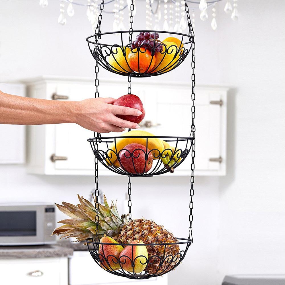 Fashion Space Saving 3Layers Iron Wire Fruit Basket for Storage