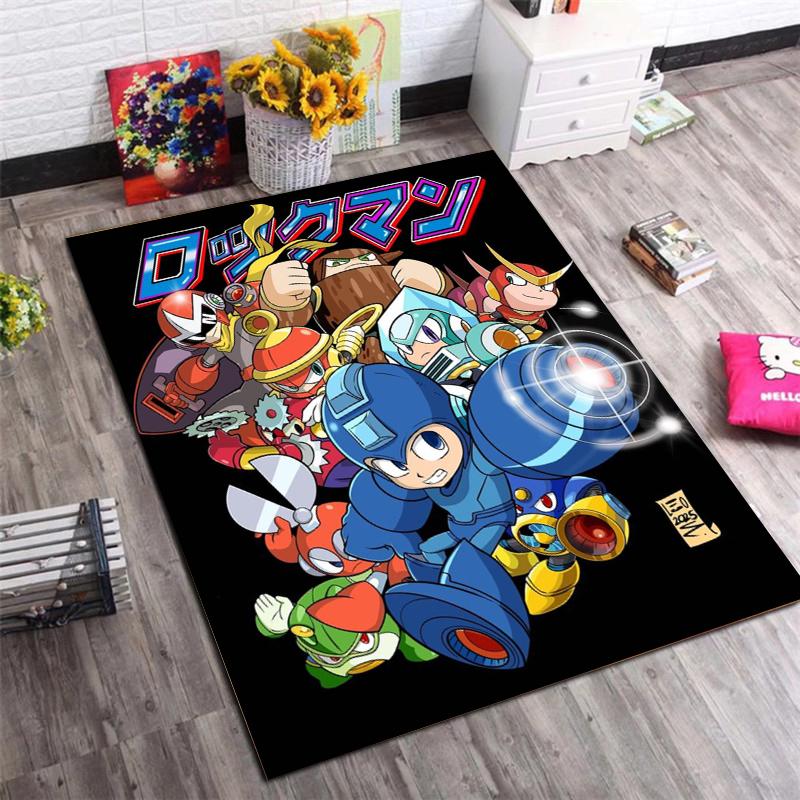 Mega Man vs Proto Man Anime Print Area Rug Non Slip Soft Floor Mat For Kids Bedroom Living Room Decor