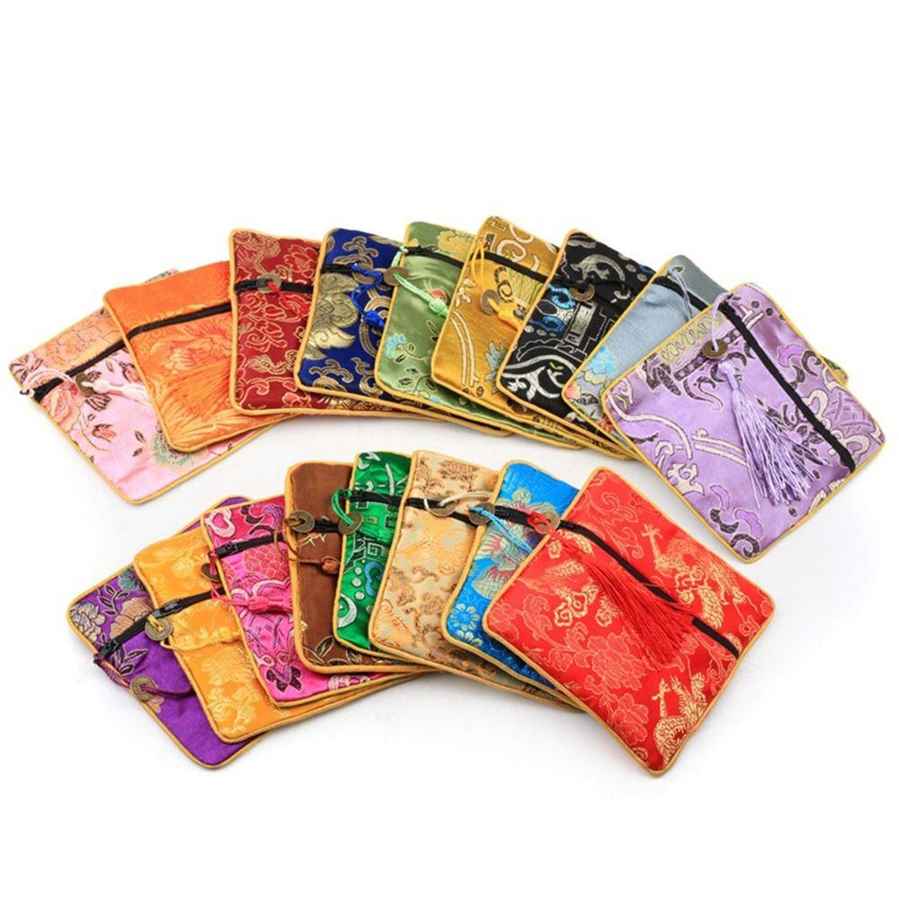 Small Pouch Silk Jewelry Organizer Brocade Pouch Chinese Style Coin Purse Jewelry Storage Bag