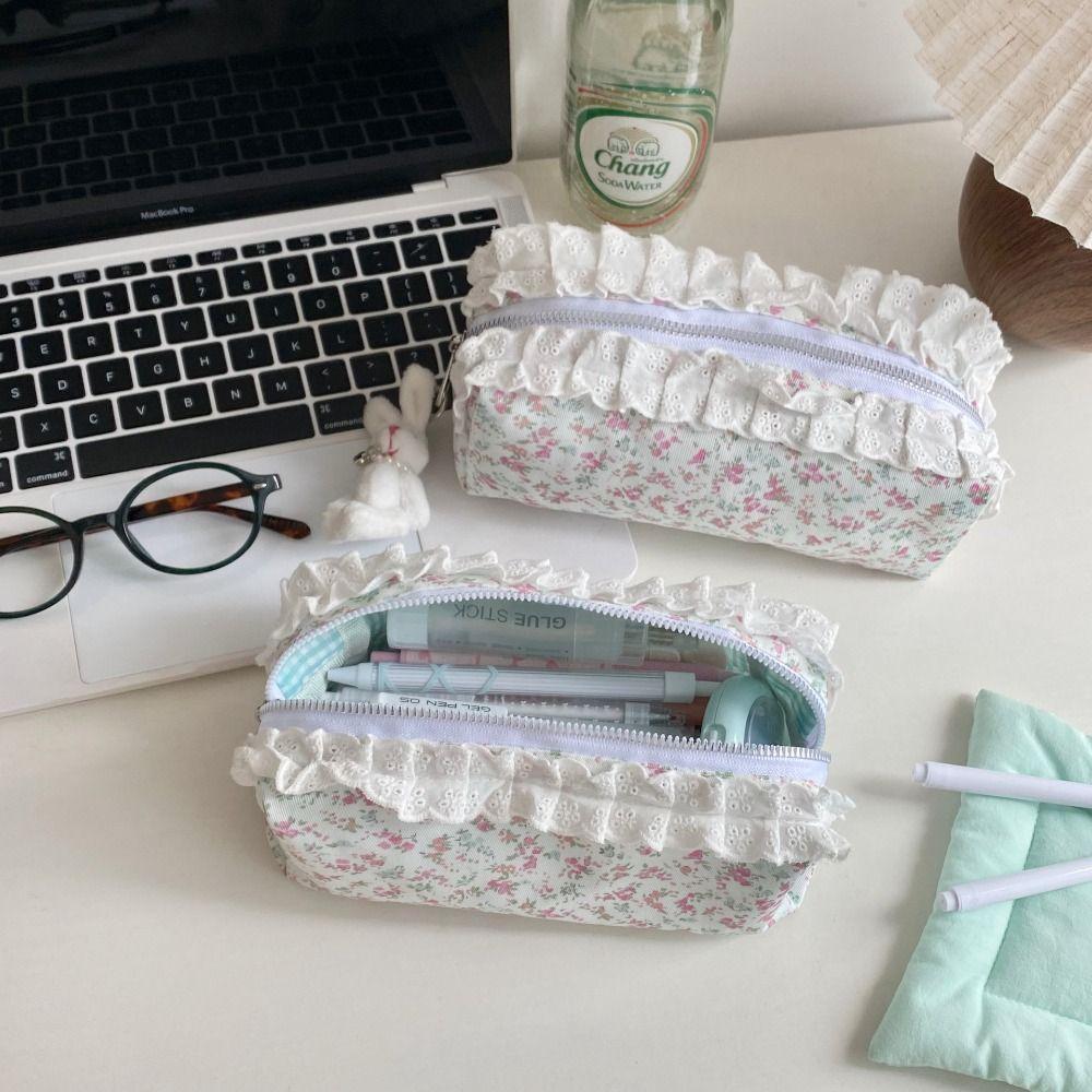 Large Capacity Pen Bag Lace Floral Pattern Stationery Bag High Quality Pen Box Gift