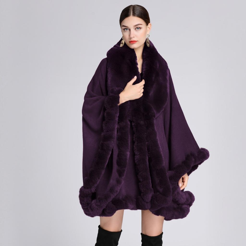 16 Colors Women String Rabbit Fur Collar Outstreet Wear Winter Thick Poncho Cardigan Long Cloak Big Pendulum Loose Shawl Coat