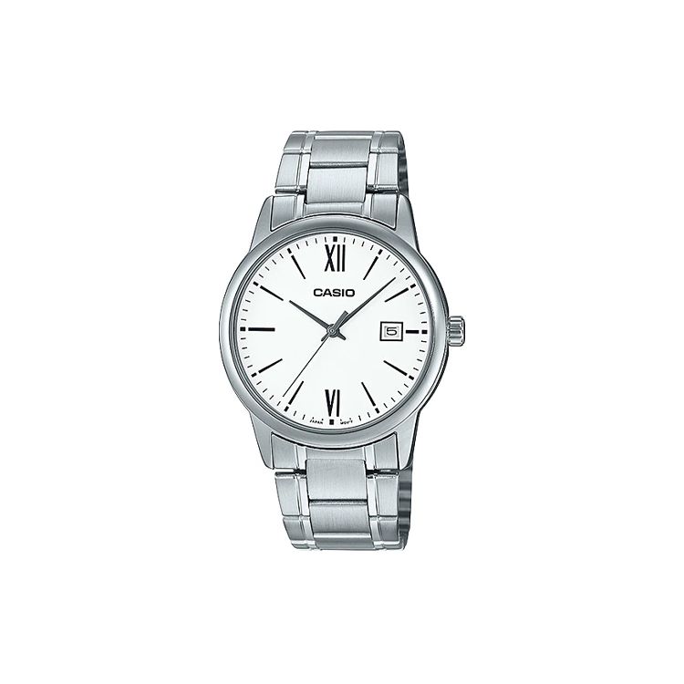 Casio Серия часов Простые Ретро Маленькие Круглые Часы Деловые Повседневные Модные Часы из Нержавеющей Стали Кварцевый Механизм Ремешок из Нержавеющей Стали MTP-V002D-7B3