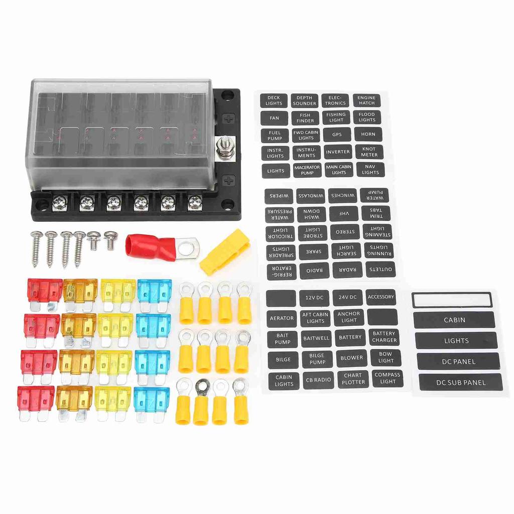 Universal 1 In 12 Out Fuse Holder Electrical Fuse Box 10‑32V with LED Warning Indicators for Car Boat RV