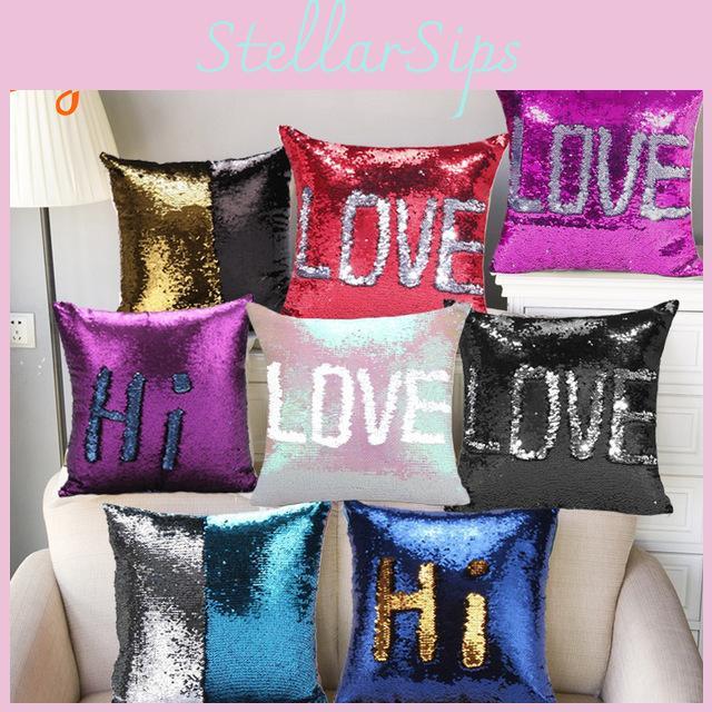 Diy Reversible Sequin Glitter Sofa Cushion Cover Pillow Case Double Gift Color