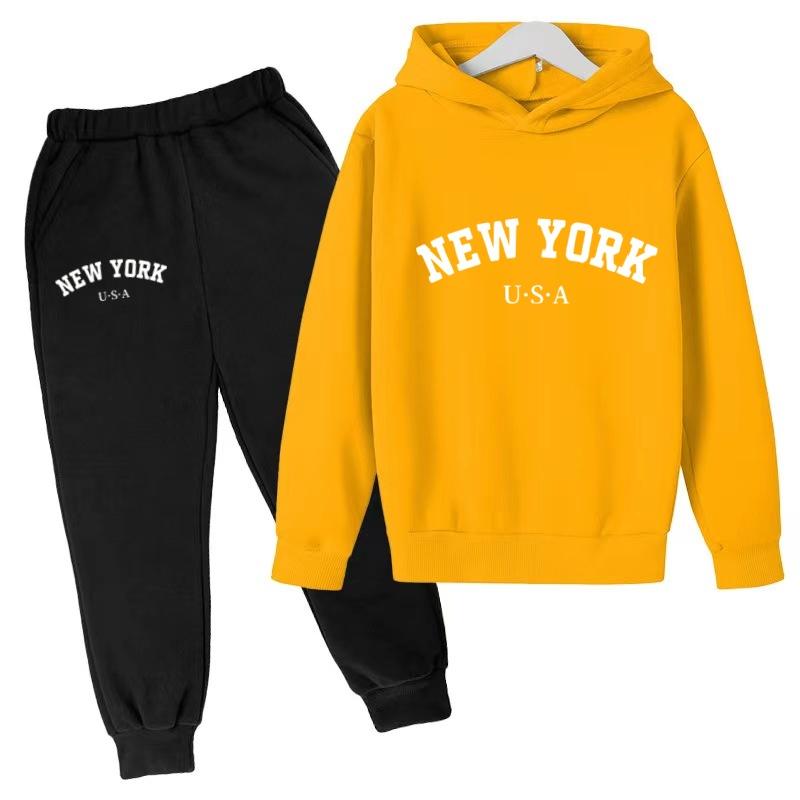 Kids Fashion Hoodie Boy Girl Toddler Pullover 3-12Years NEW YORK USA Letter Print Clothes Casual Top+Trousers 2P Coat Sports Set