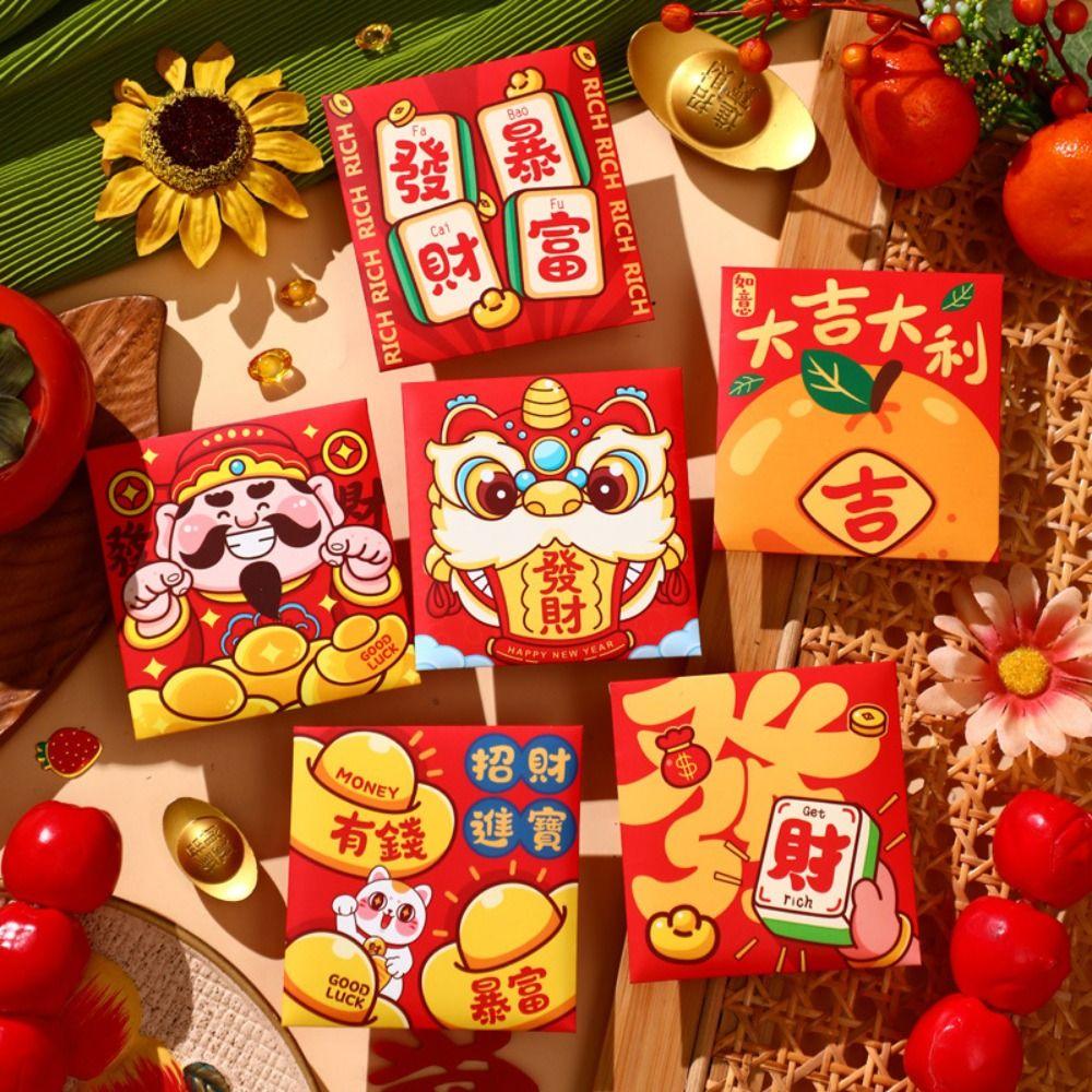 6Pcs Cartoon Chinese Snake Year Red Envelope New Year Money Envelope Spring Festival
