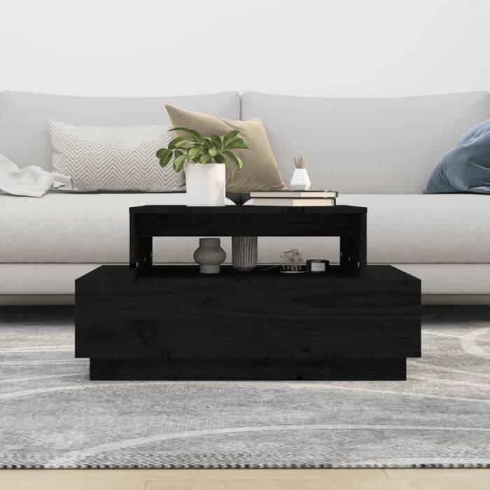 814518 vidaXL Table basse Noir 80x55x40,5 cm Bois massif de pin