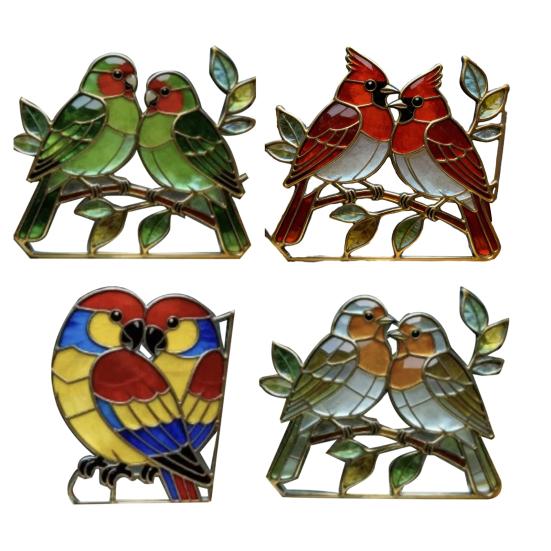 Ловец солнца в виде птицы Витражная акриловая оконная подвеска с кромкой из медной фольги Подарки для женщин, мамы, бабушки, любителей птиц