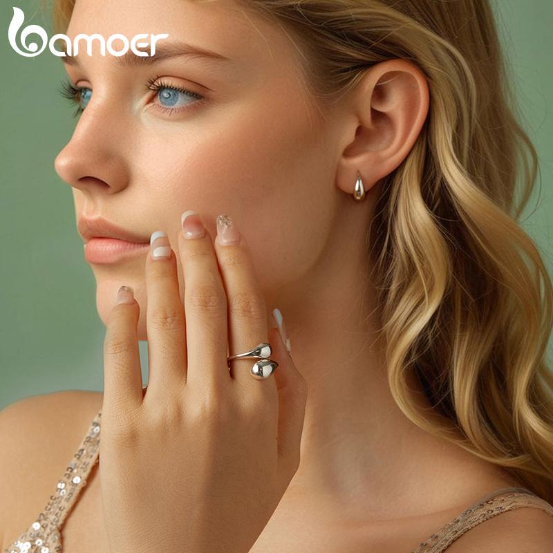 Женские серьги-кольца BAMOER Solid 925 Sterling Silver с объемными каплями воды, легкие полые модные украшения в форме капли воды