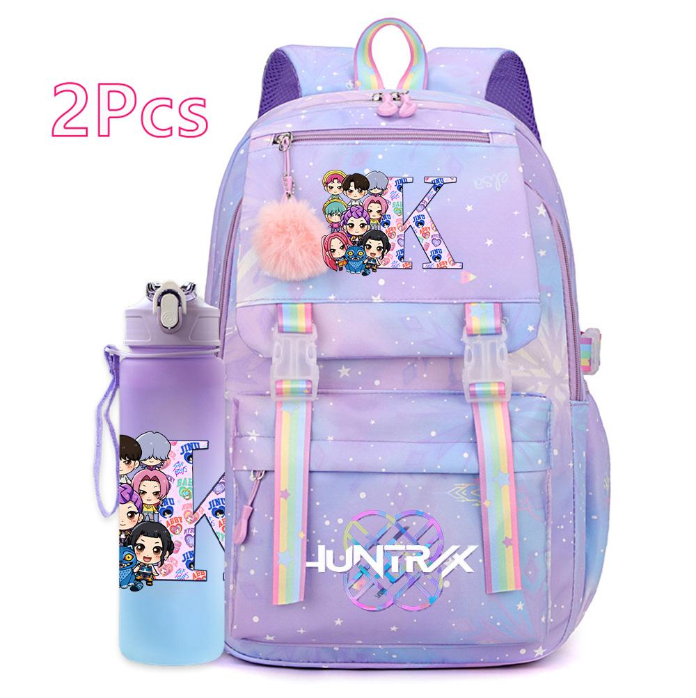 2 шт./комплект. Новый рюкзак с принтом K-pop, вместительная сумка для воды 750 мл, дорожная сумка для подростков, девочек и мальчиков, водонепроницаемый рюкзак, подарок для ребенка.