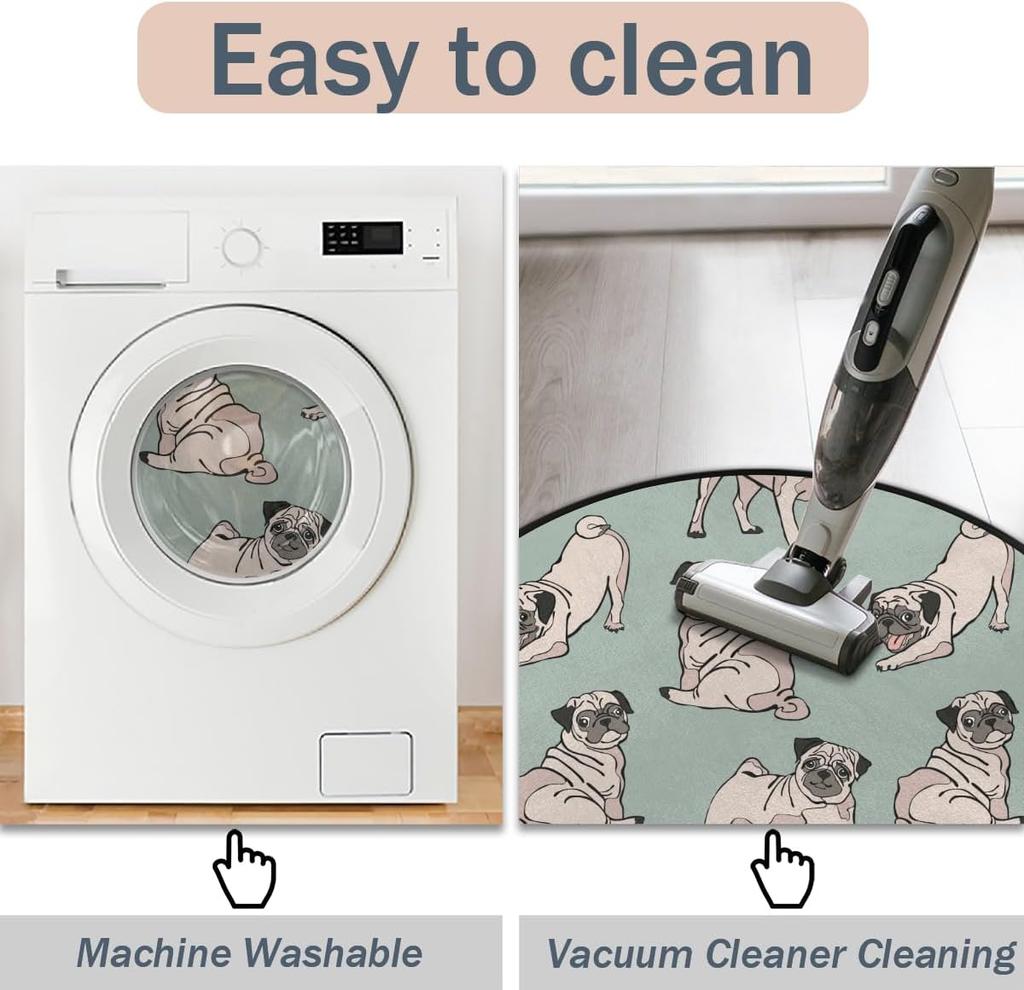 Cute Funny Dog Round Rug,Washable Soft Circular Floor Mat, Non Slip Low Pile Area Rugs for Kids Room Bedroom Bathroom Laundry