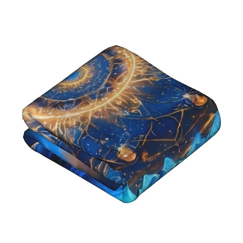 One piece blue lotus pattern flannel blanket suitable for bedrooms, dormitories, cars,outdoor sofas,travel offices,camping