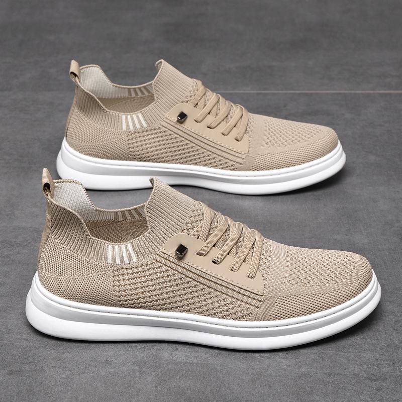 Men's Mesh Casual Shoes Breathable Running Shoes One Pedal Soft-soled Flat-soled Sports Shoes Flying Knitting Trend Board Shoes Hollow