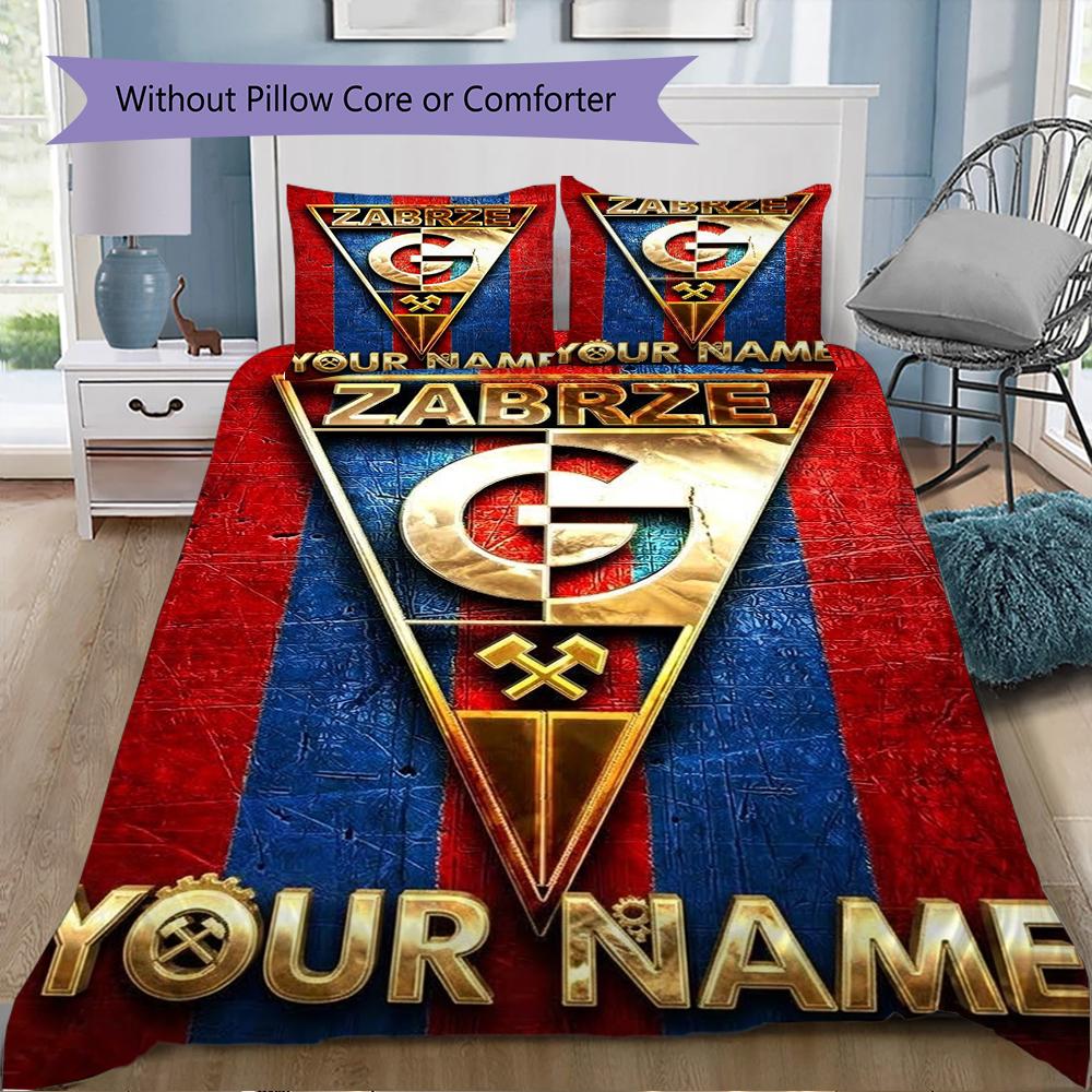 Custom Name Górnik Zabrze Pattern Bedding uilt Set uilt Cover Pillowcase Home Decoration Birthday Gift (1*duvet cover+2*pillowcase without core)