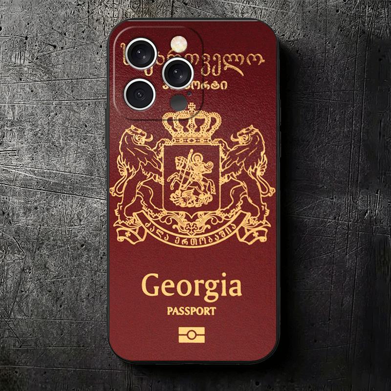 Мягкий чехол для телефона с флагом-паспортом Грузии для iPhone 16 16E 17 Air 15 Pro Max 14 Plus 13 Mini 11 12 7 Черный чехол Задняя крышка