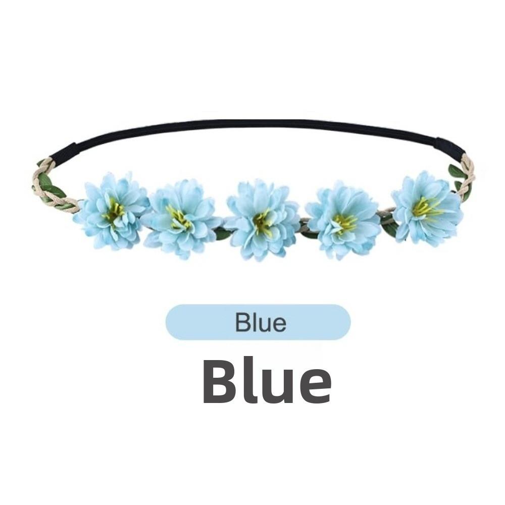 Hand Woven Floral Wreath Crown Adjustable Ribbon Bohemia Garland Headpiece for Photography Props