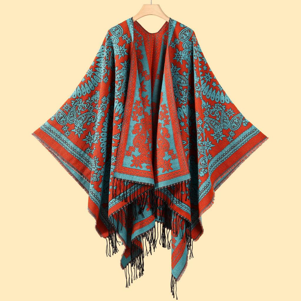 Shawl Imitation Cashmere Knitted Scarf Split Fork Oil Painting Cape Cloak Outside
