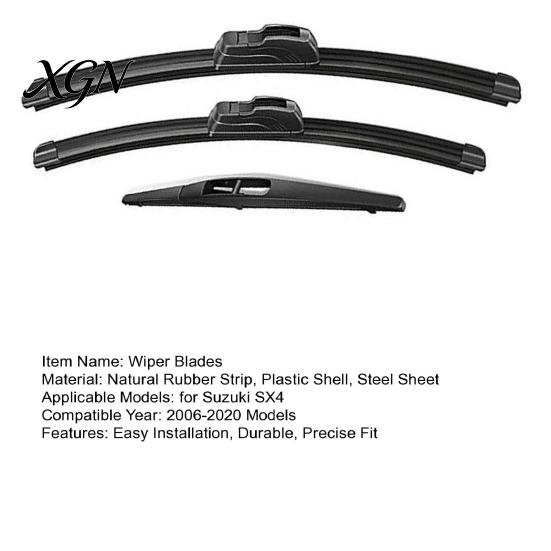 Weatherproof Vehicle Wiper Blades 3 Pcs Windshield for Suzuki SX4 2006-2020, 26" Replacement Parts + 14" 10" Original Equipment Automotive Easy