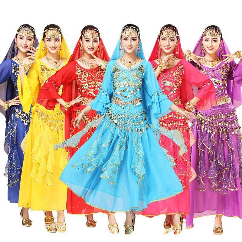 Костюм для танца живота для женщин - Этнический набор для выступлений с юбкой с рукавами-колокольчиками