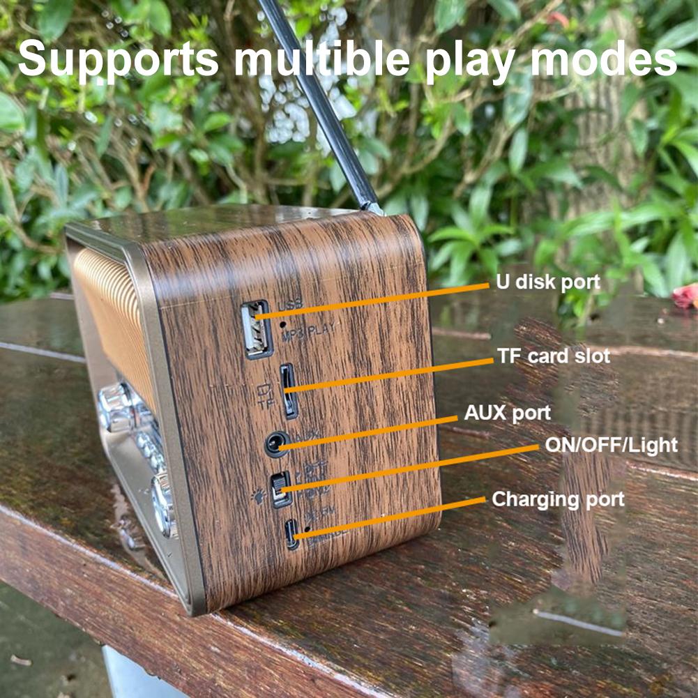 Портативное FM AM SW радио с BT-динамиком, светодиодным фонариком, винтажное радио, поддержка TF-карты для дома и офиса