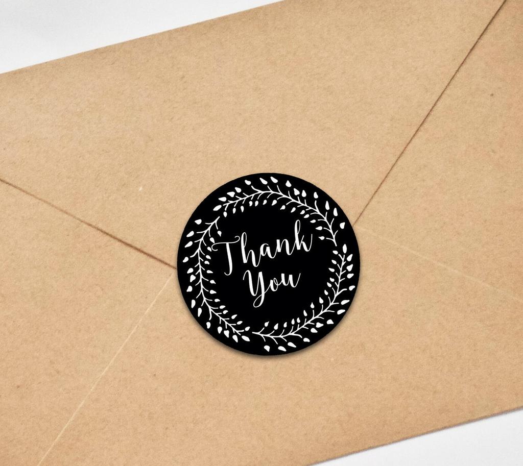 Darling Souvenir Round 1.6 Inches Black Vines Border Thank You Stickers Non Customized Gift-45