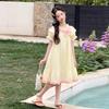 Girls' Summer Dress Korean Style with Bubble Sleeves and Ruffled Princess Skirt