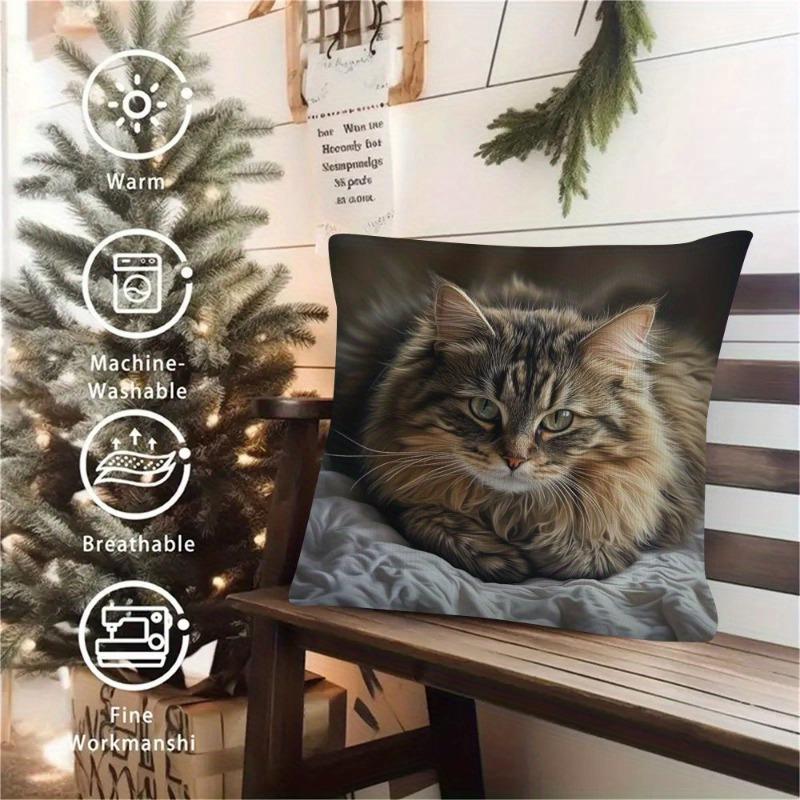 Vikama Maine Coon Cat Pillow Cover Machine Washable Living Room Sofa Bedroom Warm And Comforting Companion Atmosphere