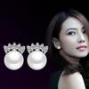 Crown Micro-diamond Stud Earrings, Female Flower Crown Agate Stud Earrings, Korean Version of Exquisite Jewelry Pearls