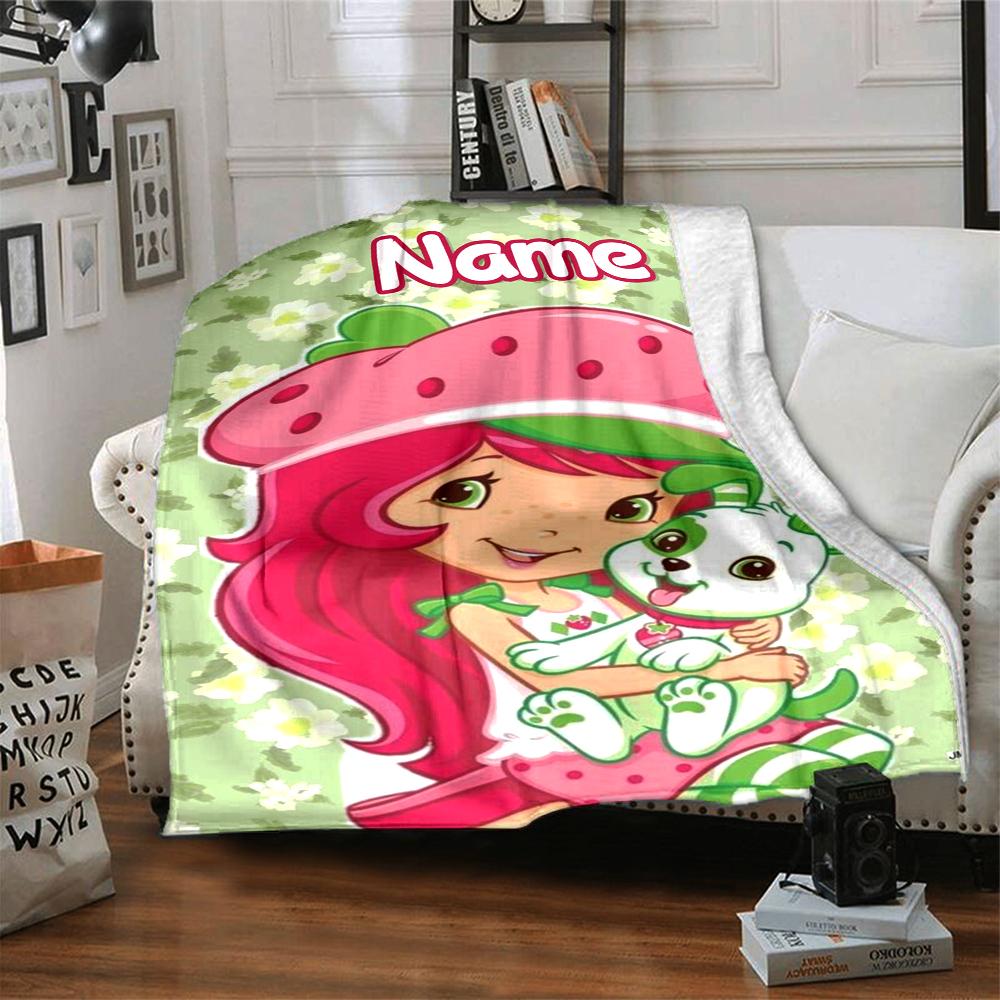 Custom Name Strawberry Princess Fantasy Party Blanket For Couch Bed Plush Cozy Fuzzy Blanket Super Soft Warm Blankets For Fall And Winter 0916256